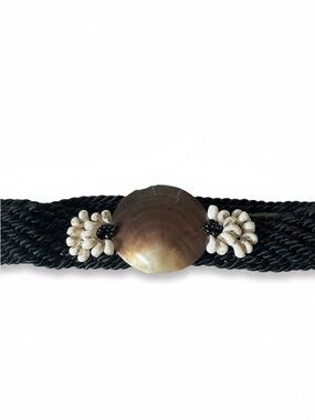 Vintage Black Rope Seashell Belt with Large Seashells Womens One Size Beach 80s